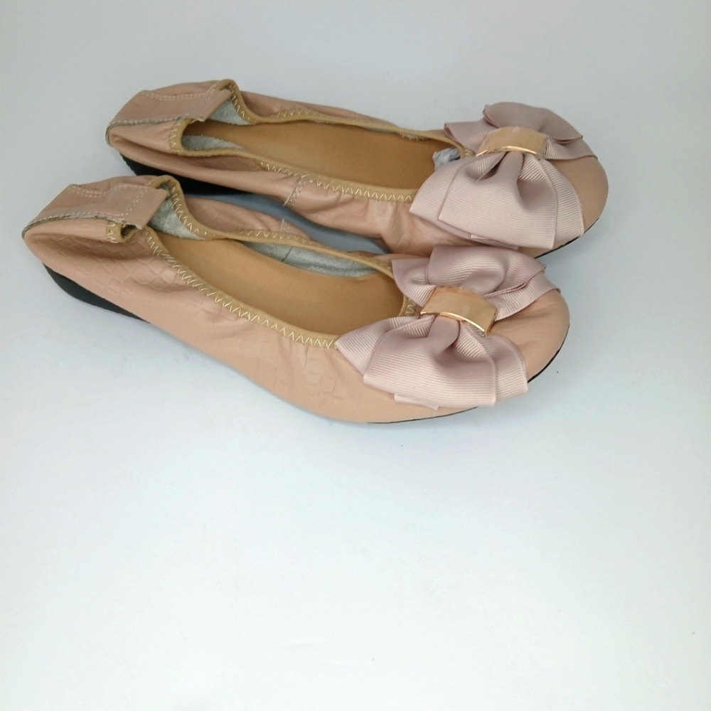 NWOT Pink Cream Ballerina Flats Bow Comfy Size 7.5 US 39 EU - Picture 4 of 6